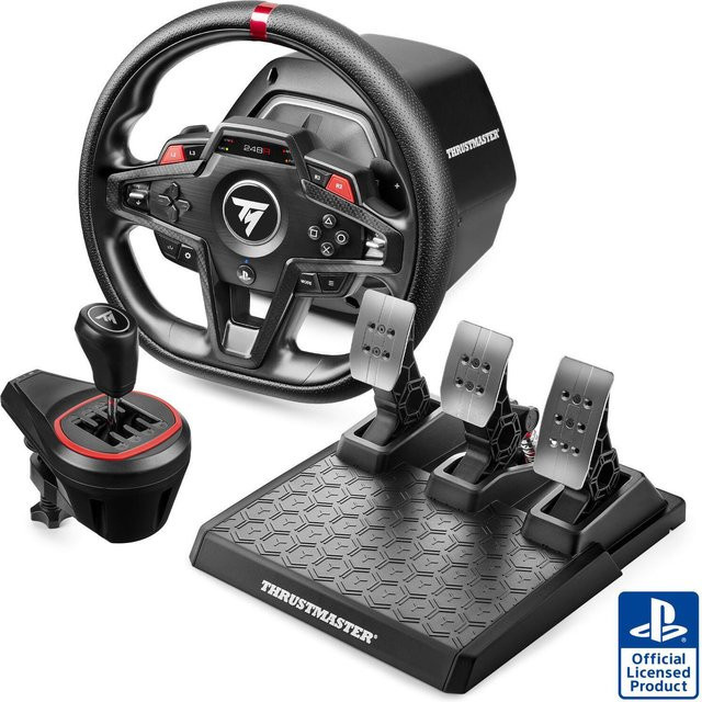 Thrustmaster T248R Shifter Pack Force Feedback Lenkrad-Set mit Pedalen für PS5 und PC in Schwarz-Rot - Bild 1