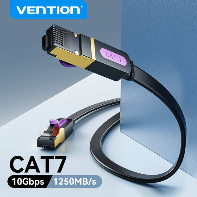 Vention Cat7 Ethernet LAN Kabel Schwarz mit RJ45 Stecker für High Speed Gigabit 10 Gbit/s Netzwerkverbindung - Bild 1