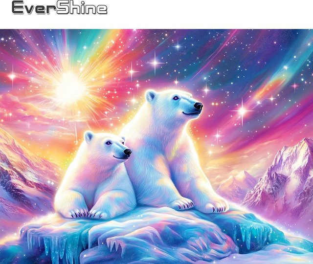 EverShine Diamant-Gemälde mit Bär, mehrfarbiges Diamant-Mosaik als Tierbild zur Winter-Heimdekoration, Breite: 30,0 cm, Höhe: 20,0 cm, Tiefe: 20,0 cm - Bild 1