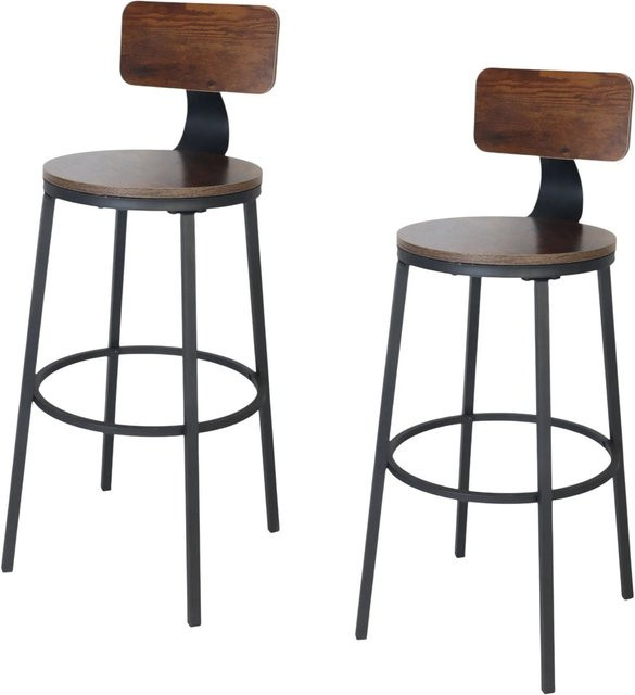 Relaxdays Barhocker 2er Set im Industrial-Style aus MDF und Eisen, Braun/Schwarz, mit Lehne und Fußablage, Höhe: 99 cm, Breite: 54 cm - Bild 1
