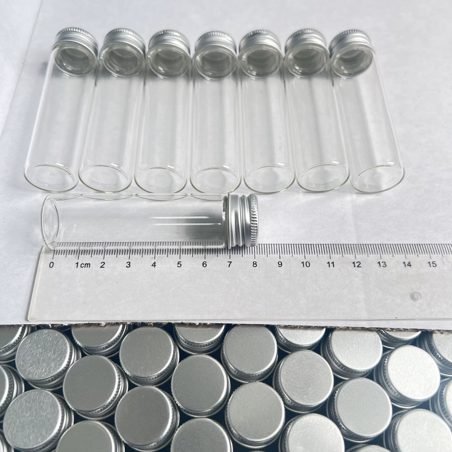 LYGIL Mini-Glasflaschen mit silbernem Aluminiumdeckel, transparent, B/T/H: 22 x 22 x 60 mm - Bild 2