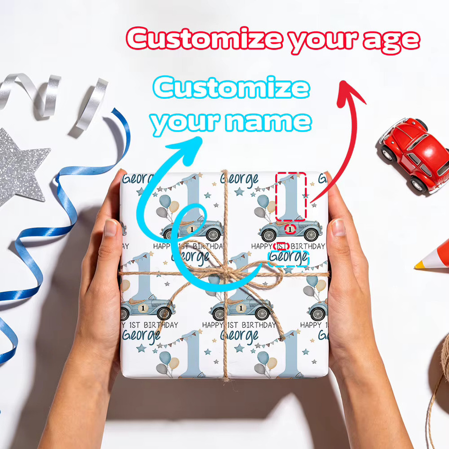 Personalisiertes Geschenkpapier von WEIGAO für Geburtstage und Automobiljubiläen mit individuellem Namen und Alter - Bild 3