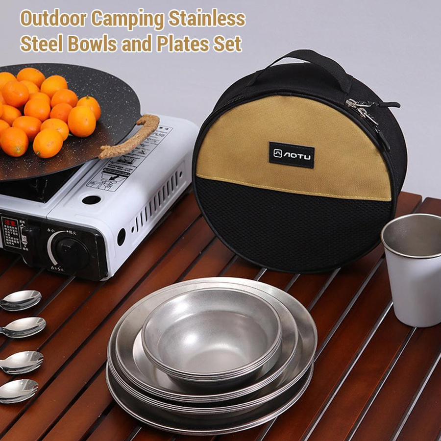 Aimo Camping Geschirr Set aus Edelstahl in Silber, 12-teilig für Outdoor, Camping und Wandern - Bild 3