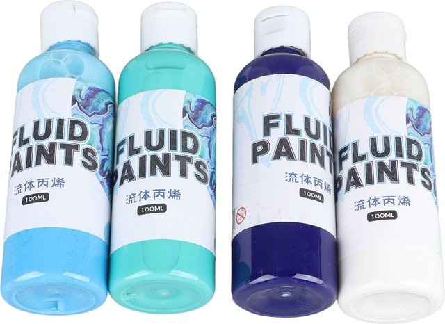 Wosawe High Flow Acrylfarben Set für Acryl Pouring, 4 Farben in Blau und Multicolour, 100 ml pro Farbe, lichtecht und umweltfreundlich - Bild 1