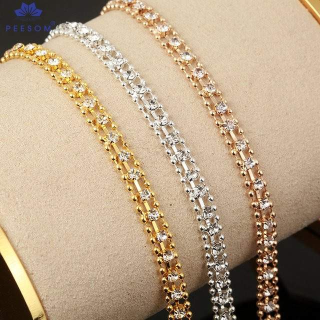 PEESOM Perlenkette, Kristall-Strass, 5 mm, KC-Gold - Bild 1