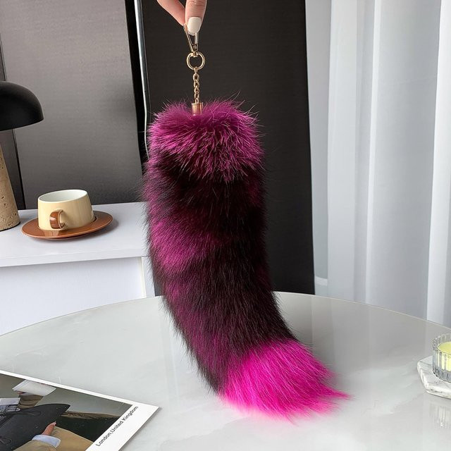Schlüsselanhänger Fuchsschwanz, Pompon, rose rot, Unisex - Bild 1