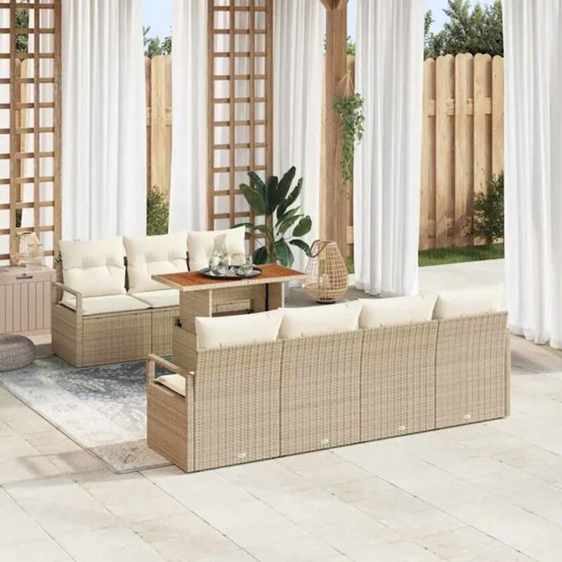 Vidaxl Garten-Sofa-Set aus Poly-Rattan mit Speicherfunktion in Beige, 8-teilig, modern - Bild 1