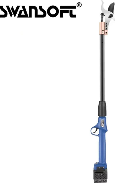 SWANSOFT 921-1 Elektrische Gartenschere in Blau mit 40 mm Schnittdurchmesser, 90 cm Stiel und zwei 4Ah Akkus zum Beschneiden hoher Äste - Bild 1