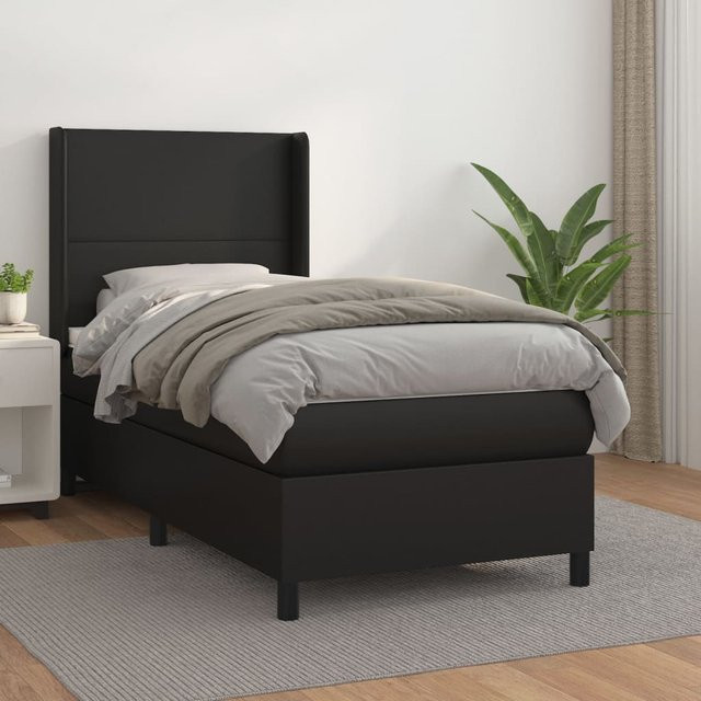 vidaXL Boxspringbett mit Matratze Schwarz Kunstleder B/T/H: 80 x 200 cm - Bild 2