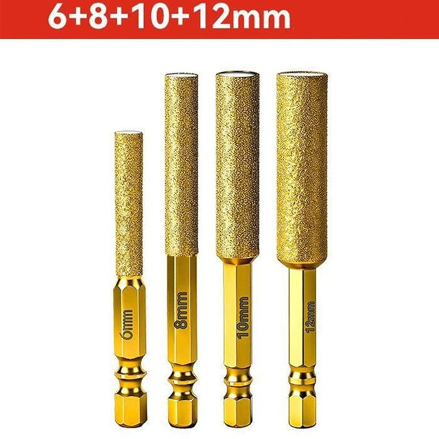 GHTYONG Diamant-Kernbohrer Set mit Sechskantschaft für Keramikfliesen, Granit und Marmor, Gold, 4 Stück (Durchmesser: 6 mm, 8 mm, 10 mm, 12 mm) - Bild 1
