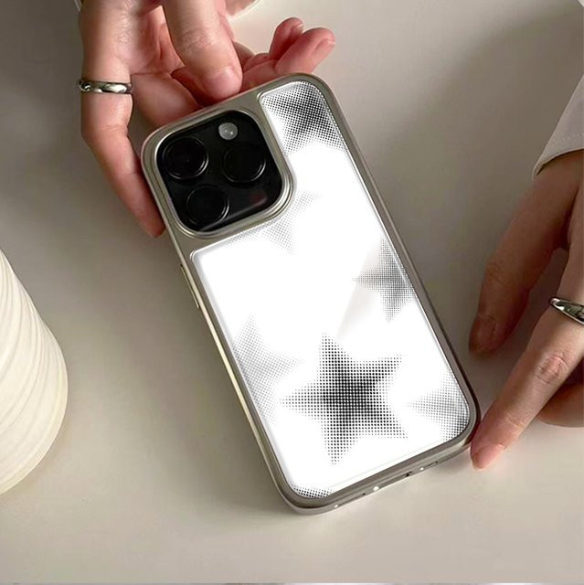 DecoPhone Handyhülle Sternenverwischung mit Silberrand in Silber und Weiß, Sturzsichere TPU Hülle für iPhone XR/11/12/13/14/15/16/17 Pro Max - Bild 1