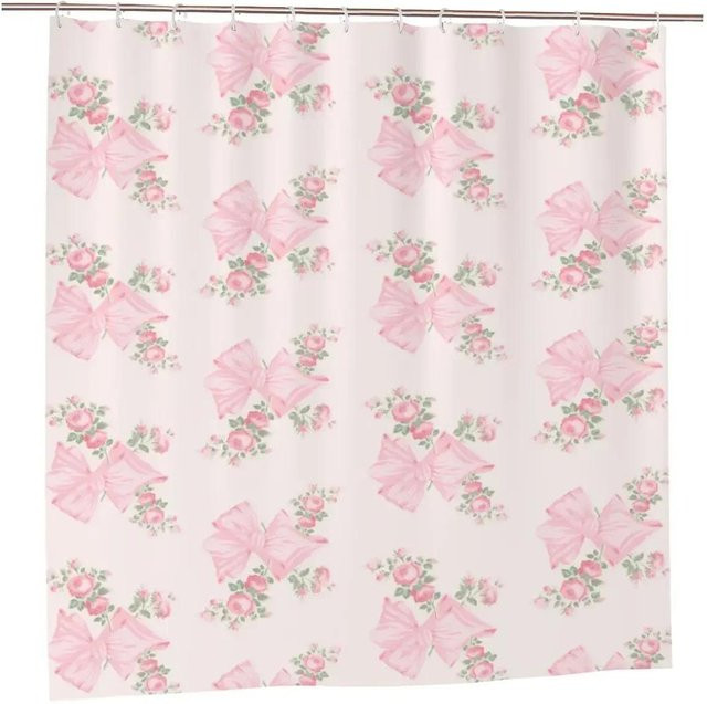 BEE bobo a Duschvorhang mit Schleifenmuster und Tier-Motiv in Pink, wasserdichtes Polyestergewebe inklusive 12 Haken, B x H: 180 x 180 cm - Bild 1