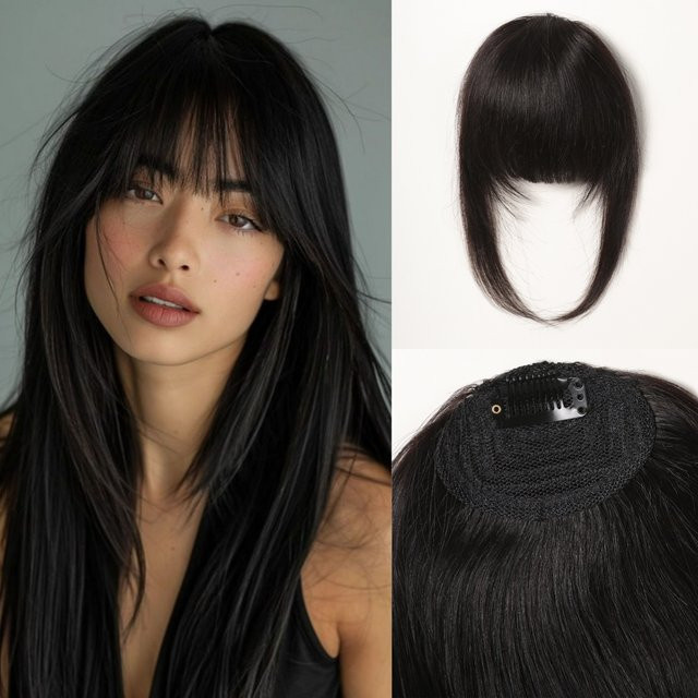 HAIRCUBE Pony-Haarteil aus schwarzem Echthaar, Damen - Bild 1