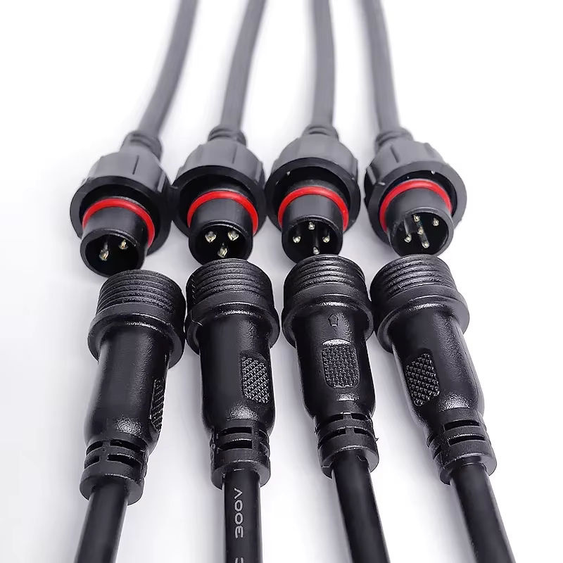 Wasserdichter M16 Kabelstecker IP65 Set mit 2 3 4 oder 5 Pin für LED-Streifen männlich und weiblich in Schwarz, Länge: 20 cm, Außendurchmesser: 6 mm - Bild 2