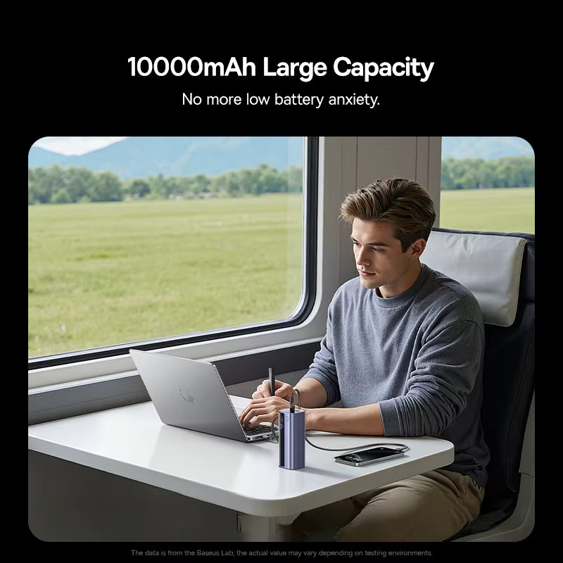 Baseus EnerGeek GR11 Powerbank 10000mAh mit 100W Schnellladung, integriertes USB-C-Kabel, PD & QC, USB-A und USB-C Anschlüsse, Grau - Bild 5