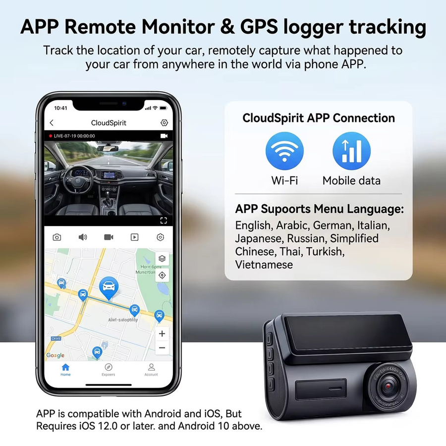 Bluavido 4G Live Streaming Dash Cam mit GPS, 2K Frontkamera und 720P Rückkamera, WiFi, Nachtsicht und 24H Parkmodus, Schwarz - Bild 5