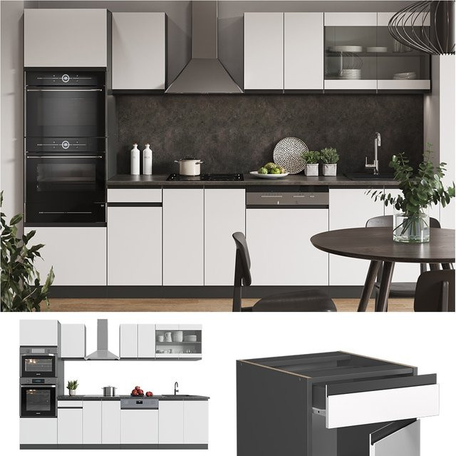Vicco Küchenzeile R-Line J-Shape in Anthrazit und Weiß, moderne Einbauküche aus Spanplatte, Breite: 300 cm - Bild 1