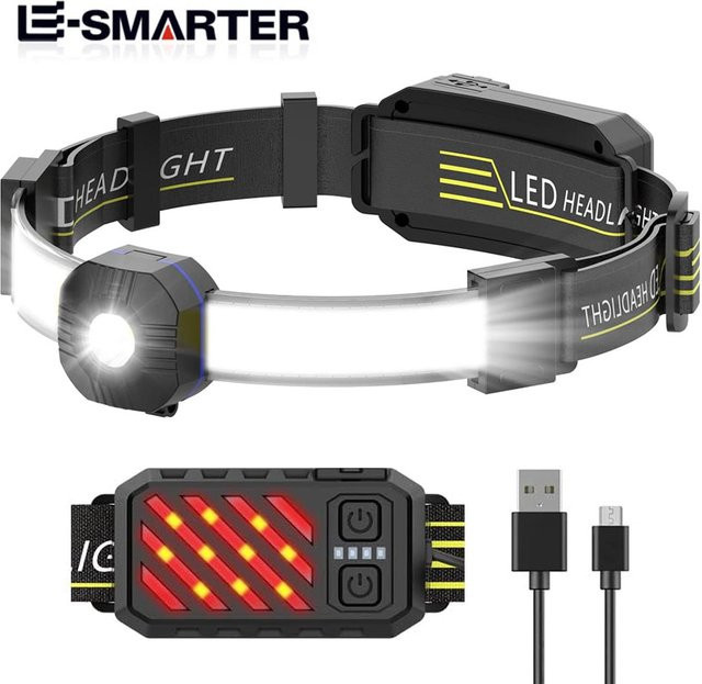 ESMARTER COB-Stirnlampe mit LED und 10 Beleuchtungsmodi, wiederaufladbar, Schwarz - Bild 1