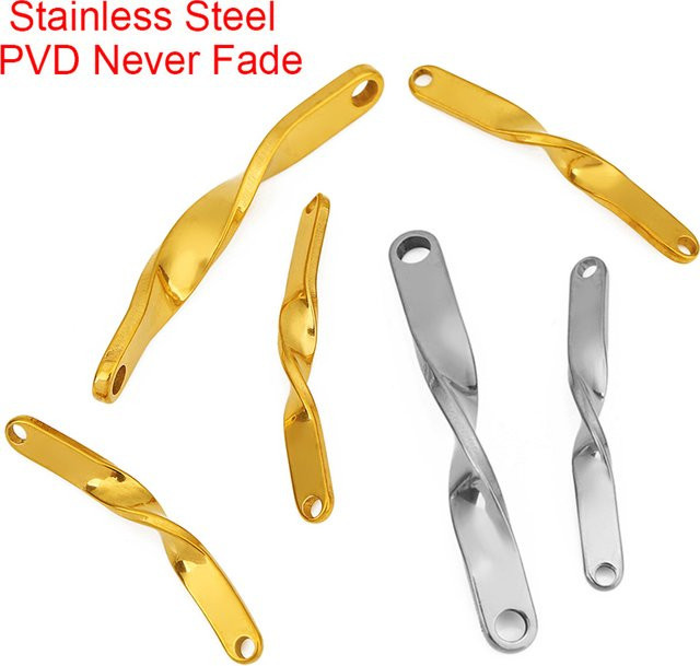 5 Stück Halskettenverschlüsse, Armbandverbinder, PVD-Edelstahl, Doppelloch-Twisted-Stick-Streifen - Bild 1