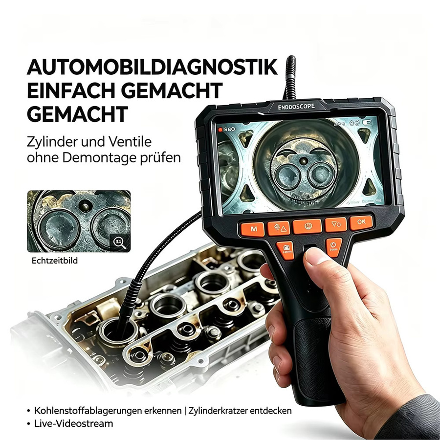 CAKI Industrieendoskop Inspektionskamera mit 4,5 Zoll IPS-Bildschirm, HD 1080P, 360 Grad Zwei-Wege-Gelenk und IP67 wasserdichtem halbstarrem Kabel mit LED-Licht in Schwarz - Bild 2