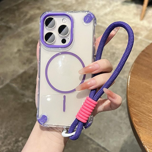 Yiran Bag Magnetische Handyhülle mit Handgelenkband für iPhone 15 14 16 13 12 11 Pro Max Plus, Stoßfest und Transparent - Bild 1