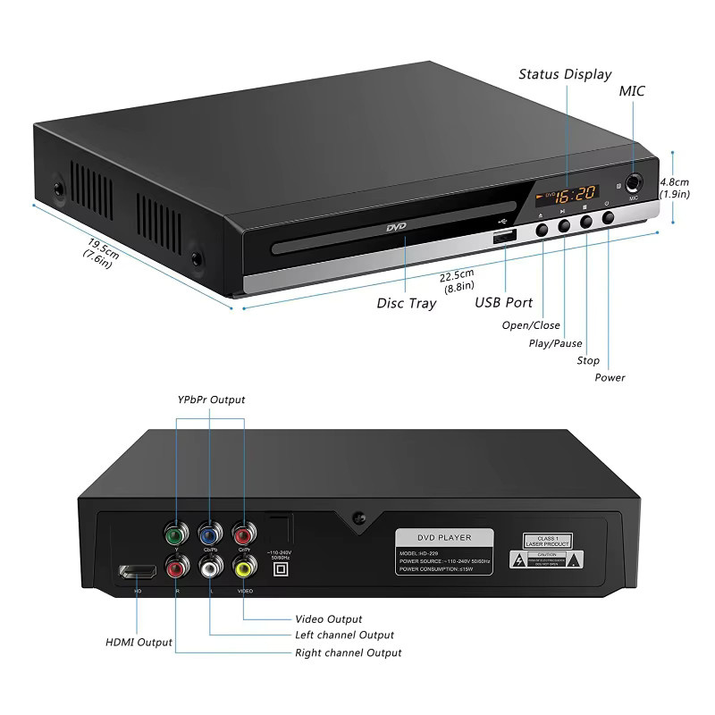 Dreamburgh Full HD DVD-Player in Schwarz mit CD-Funktion und AV-Ausgang - Bild 4