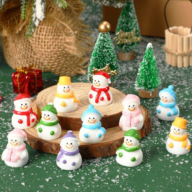Yiran toy Mini-Schneemannfiguren als Weihnachts-Ornamente für DIY-Feengärten und Tischdekoration, braun und mehrfarbig - Bild 1