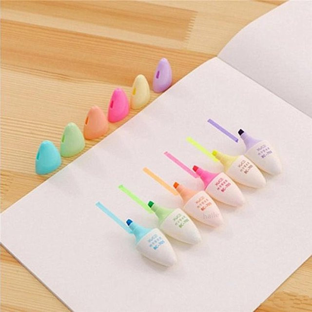 6er Set Kawaii Mini-Pillen-Highlighter in Mehrfarbig mit Keilspitze für Schule und Büro - Bild 1