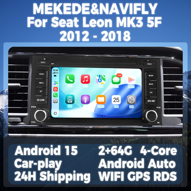 STRONGNAVI Android 15 Autoradio mit 7 Zoll Display für Seat Leon MK3 5F 2012-2018, Multimedia-Player mit GPS, Carplay und Android Auto, Schwarz - Bild 1