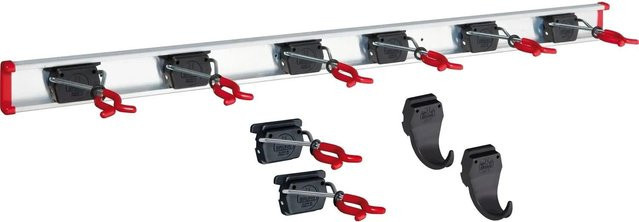 Bruns Gerätehalter Set 100 cm mit 8 Haltern, 2 Haken und 1 Schiene in Schwarz, Rot oder Silber - Bild 1