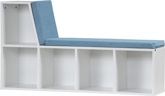 HOMCOM 2 in 1 Bibliotheksbank mit 5 Aufbewahrungsfächern und 2 Polstern, Bücherregal in Weiß und Blau, B/T/H: 108 x 30 x 60 cm - Bild 1