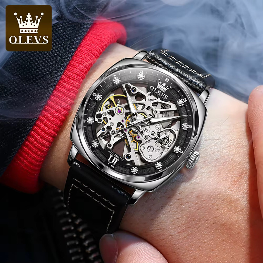 OLEVS Automatikuhr, Lederarmband, Schwarz, Herren - Bild 3