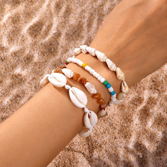 TuiYing001 Armbänder, 3 Stück, Seestern, Muschel, Zinklegierung, brown, Damen - Bild 1