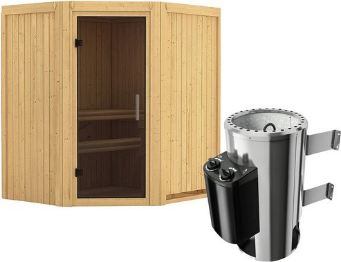 Karibu Sauna Tuckum aus Fichtenholz mit 3.6 kW Saunaofen und integrierter Steuerung für 3 Personen, beige - Bild 1