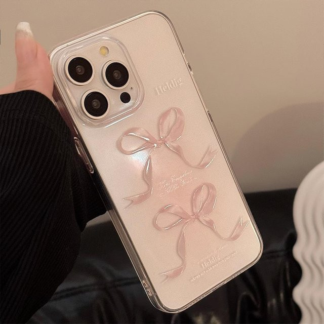 Transparente Silikon Handyhülle mit rosa Schleife für Apple iPhone 11 bis 16 Pro Max, stoßfeste Softcase Hülle in Pink und Transparent - Bild 1