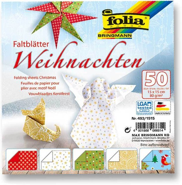 folia Faltblätter Weihnachten gemustert mehrfarbig 50 Stück B: 15 cm x B: 15 cm - Bild 2