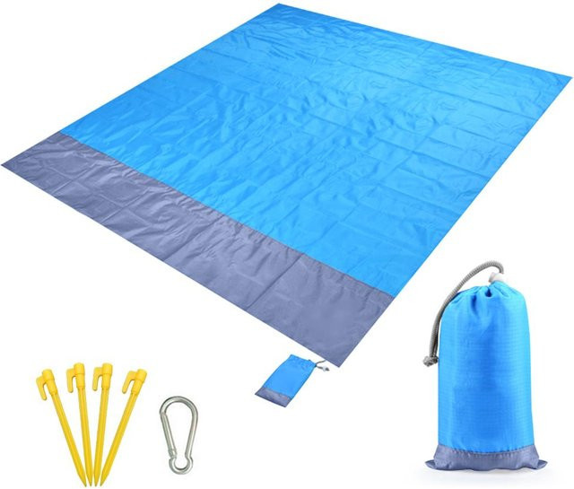 Wasserdichte Picknickmatte Igeteck für Strand und Camping, tragbare Bodenmatte aus Polyester, B/B: 2 x 2,1 m, hellblau/grau - Bild 1