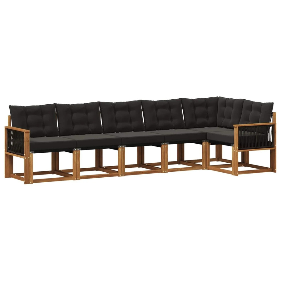 vidaXL Outdoor-Sofagarnitur L-Form aus Akazienholz mit Textilene und 6 Kissen in Schwarz und Natur - Bild 2