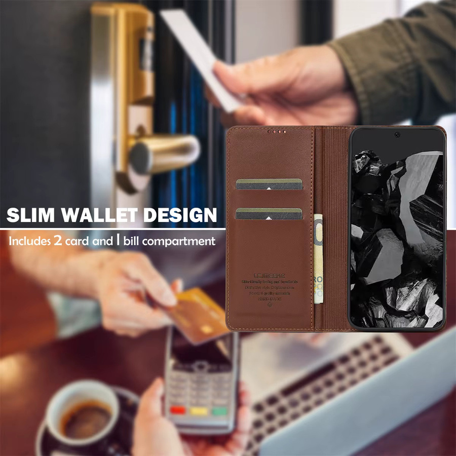 Leder Wallet Handyhülle mit Kartenfächern für Google Pixel 9 10 Pro XL 8 7 sowie Pixel 9A 8A 7A in Braun und Lila - Bild 3