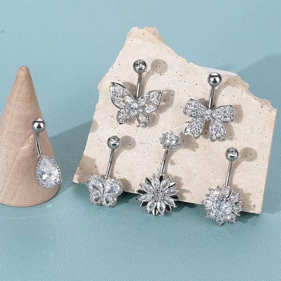 WTX Bauchnabelpiercing, Zirkonia, Mond, Schmetterling, Damen, Silber - Bild 2