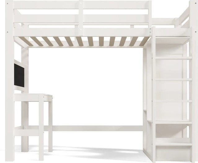 Merax Hochbett für Kinder mit Schreibtisch und Kleiderschrank in Weiß, B/T/H: 206 x 90 x 185 cm - Bild 1