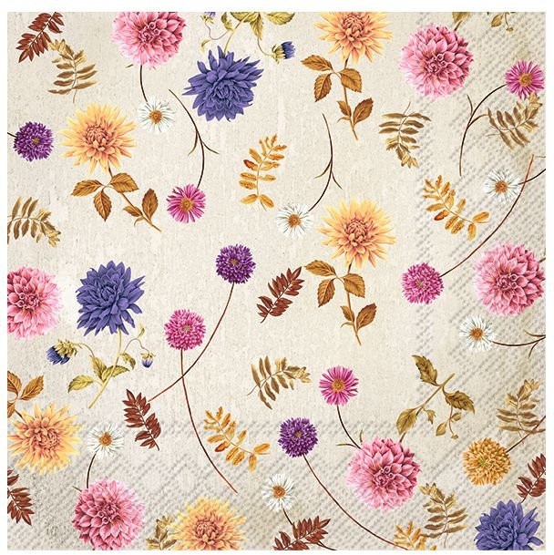 Servietten Blumenvielfalt aus Papier in Beige und Multi, 20 Stück - Bild 1