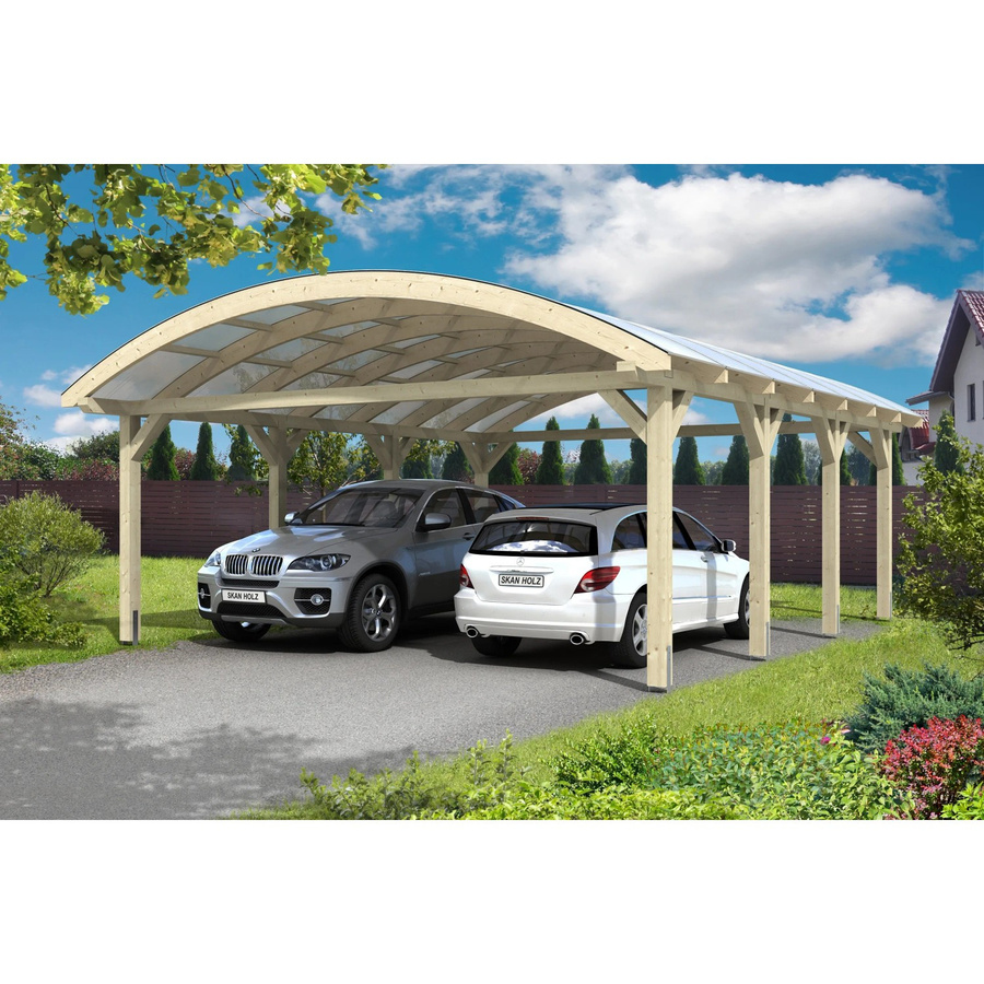 Skan Holz Carport Franken Bogendach aus Fichte Leimholz mit Doppelstegplatten, Farbe: beige, B/T: 635 x 308 cm, Höhe: 125 cm - Bild 2