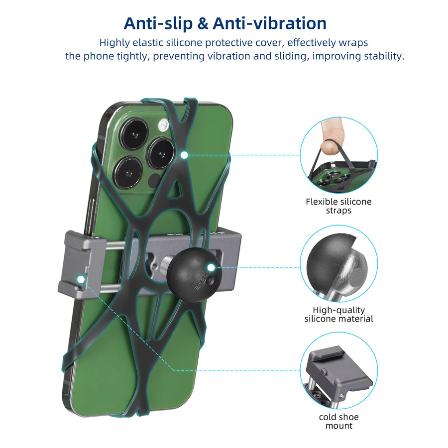 FANAUE Handyhalter aus Aluminiumlegierung mit 360 Grad Rotation und automatischer Verriegelung für Fahrrad und Auto, Schwarz - Bild 2