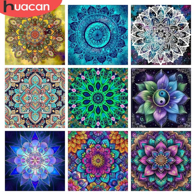HUACAN Diamantmalerei Mandala Blume DIY Set mit runden Steinen in Multicolour, B/H: 20 x 20 cm - Bild 1