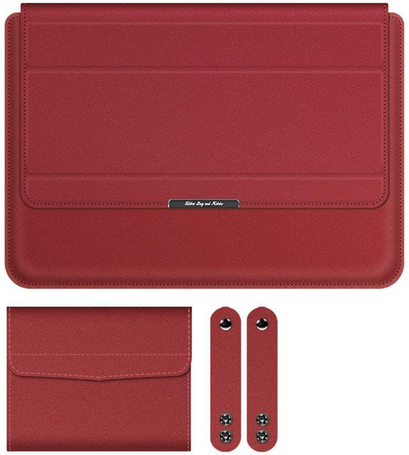 Dodocool 3 in 1 Laptop Hülle für 13 bis 14 Zoll mit faltbarem Ständer und Handgelenkauflage, Wasserdichtes PVC, Bordeaux - Bild 1