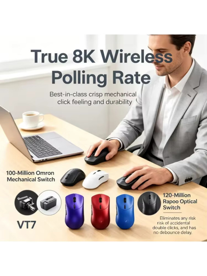 Rapoo VT7 MAX GEN Gaming-Maus in Weiß, kabellos, superleicht mit 53 g und 8K-Polling-Rate - Bild 4