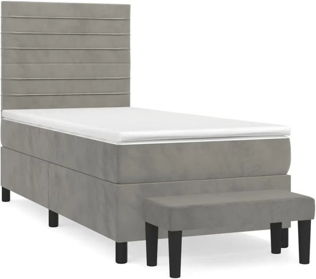 vidaXL Boxspringbett mit Matratze in Hellgrau, Hybridbett mit Taschenfederkern aus Samt, B/T/H: 100 x 200 x 118 cm - Bild 1