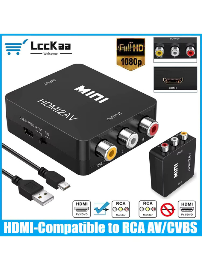 HDMI zu RCA Konverter für Full HD 1080p Video und Audio mit USB Kabel für TV, DVD, Laptop und PS3 in Schwarz oder Weiß - Bild 7