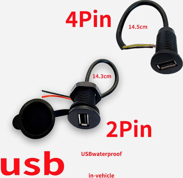 CYX USB-Gewindebuchse mit 2-Pin und 4-Pin wasserdichten Anschlüssen, USB 2.0 Schnittstellen-Ladegerät für die Auto-Steckdose, Schwarz - Bild 1